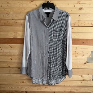 LANE BRYANT Black White Multi Pattern High Low Button Down Shirt plus Size 14/16